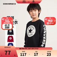 Converse匡威男童衛衣春秋新款上衣女大童套頭打底衫加絨長(cháng)袖紅色兒童衛衣 正黑色-加絨 24批冬 130 /64 【建議身高116-122cm】