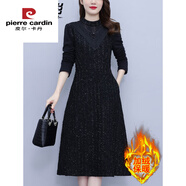 皮爾卡丹（pierre cardin）配大衣內搭連衣裙女秋冬黑色加絨保暖蕾絲打底裙今年流行裙子 黑色加絨 今年流行的輕奢品牌 M 80-100斤