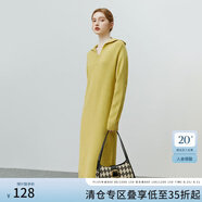 FANSILANEN范思藍恩22FS4193Polo領(lǐng)長(cháng)袖針織連衣裙女秋冬長(cháng)款過(guò)膝直筒毛衣裙 姜黃色 XS