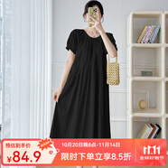 婧麒（JOYNCLEON）孕婦裝夏季連衣裙2025新款雪紡寬松顯瘦口袋長裙大碼減齡孕婦裙子 黑色 XXL