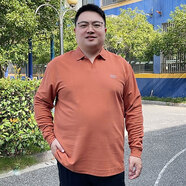 胖大帥大碼長(cháng)袖T恤男秋冬純棉胖子寬松休閑翻領(lǐng)打底衫上衣polo加大上衣 橙色 XL (適合120-140斤）