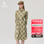HAZZYS哈吉斯女裝 2025春季新款女士通勤格紋襯衫連衣裙女AQWSC0CAC01 卡其色KK M (160/84A 38)