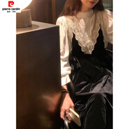 皮爾卡丹（pierre cardin）秋冬款氛圍感絲絨法式背心裙吊帶連衣裙半高領(lǐng)打底襯衫兩件套套裝 白色襯衣 (上衣) S