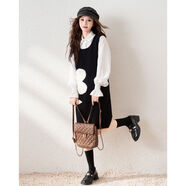 秋冬季連衣裙黑色背心裙小個(gè)子背帶裙花朵針織馬甲裙毛衣裙u3 密織手感面料更舒適軟糯 S S