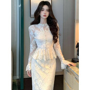 小紅書(shū)爆款秋日時(shí)尚穿搭一整套女法式蕾絲拼接收腰長(cháng)袖襯衫直筒半 杏色上衣[＋吊帶] S[建議80-100斤] 均碼