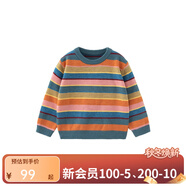 papa爬爬秋冬條紋兒童毛衣男女童撞色圓領(lǐng)針織寶寶保暖洋氣時髦潮 彩色 90