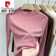 皮爾卡丹（pierre cardin）秋冬內(nèi)暖t恤修身長袖底衫女式t恤2025新款修身棕色天鵝絨上衣 粉色-純色 S
