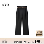 Semir[商場(chǎng)同款]森馬休閑褲女卷邊七分褲顯瘦秋2024新款純棉闊腿褲百搭 黑色90001 170/74A/XL