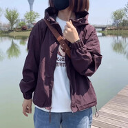 semir森馬春秋新款短款小個(gè)子上衣夾克雙拉鏈沖鋒衣女士短外套爆款女裝 酒紅色 森馬 L (100) (建議斤-115斤)