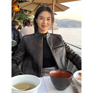 丙倫2025初秋新美式風(fēng)帥氣覆古風(fēng)今年流行的黑色短款容易搭配的皮夾克 黑色外套【早春新款/春秋新款/高級感超好看/小眾獨 S 【建議80-95斤】