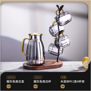 梵卡奇高顏值家用玻璃冷水壺涼白開(kāi)水杯創(chuàng  )意客廳涼茶冰水壺 1600ml _【一壺四杯】_亞黑樹(shù)葉杯架罓
