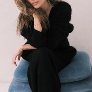 硯喧歐美貂絨V領(lǐng)針織毛衣女2025秋冬新款寬松純色開(kāi)衫女外套 黑色 XL