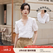 茵曼（INMAN）七夕時尚繡花女裝立領襯衫洋氣寬松休閑2025秋季新款長袖襯衣 白色-18225312 M （褲子 27碼）