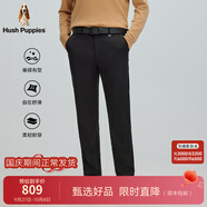 暇步士（Hush Puppies）【柔軟彈力】男裝秋冬直筒梭織長(cháng)褲 漆黑色 40