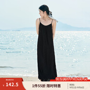 茵曼（INMAN）波西米亞吊帶油畫(huà)連衣裙女2025夏季新款度假裙子 黑色 S