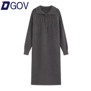 DGOV韓系慵懶風(fēng)粉色麻花毛衣連衣裙女秋季寬松顯瘦百搭內搭針織長(cháng)裙 灰色【版】 L 建議110-120斤