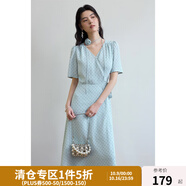 獨(dú)束大碼女裝法式V領(lǐng)復(fù)古波點(diǎn)連衣裙夏季新款微胖mm靈動(dòng)百搭女裙 遠(yuǎn)天藍(lán) 4XL (尺碼：6)