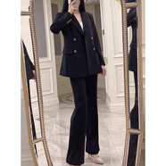 邁詩(shī)蒙加肥加大碼女士正裝西裝套裝胖MM西服外套面試工作服主持人職業(yè)女 黑色(西裝+喇叭褲) 3XL