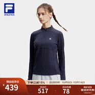 FILA 斐樂(lè )官方女子針織長(cháng)袖上衣2024春季新款防曬加絨健身運動(dòng)長(cháng)T 深辰藍-NV L 170/88A/L