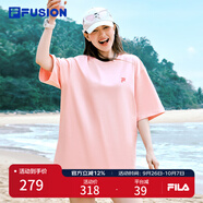 FILA FUSION斐樂(lè )潮牌女裝情侶款針織短袖衫2025春新款涼感防曬寬松T恤 青春粉-PK S （165/88A/S）