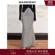 MAXRIENY【商場同款】法式復古氛圍感千鳥格魚尾半裙半身裙 黑白格紋 L 03