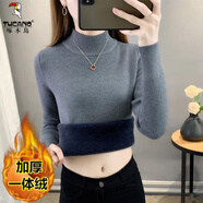 啄木鳥(niǎo)半高領(lǐng)加絨加厚毛衣女一體絨修身內搭秋冬超厚中領(lǐng)保暖針織打底衫 深灰色 M 96-105斤