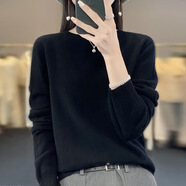 ANJY一線(xiàn)成衣v領(lǐng)針織衫女套頭打底純毛呢衫秋冬長(cháng)袖毛衣短款上衣 圓領(lǐng)黑色 S