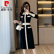 皮爾卡丹（pierre cardin）法式高級感針織連衣裙子女秋冬穿搭2025新款氣質(zhì)顯瘦打底毛衣長(cháng)裙 黑色 L 適合105-120斤