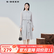 S.DEER【專享款】圣迪奧百搭潮流風琴褶收腰雪紡襯衫連衣裙S223Z123L 淺紅棕/49 S (160)