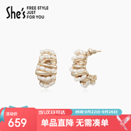 She's茜子環(huán)形小米珠耳環(huán)氣質(zhì)女士耳釘時(shí)尚耳飾生日禮物