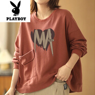 花花公子（PLAYBOY）今年流行大口袋衛(wèi)衣女士180斤顯瘦遮肚大碼小個(gè)子秋冬設(shè)計(jì)感上衣 紅色【潮流愛心】 高品質(zhì) M 建議115斤內(nèi)
