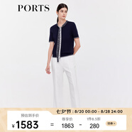 PORTS寶姿商場同款早秋新款女裝Logo系帶裝飾針織上衣LD9K712LKE017 丈青 S