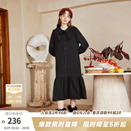 兩三事長(cháng)袖連衣裙秋冬女法式復古襯衫長(cháng)裙黑色內搭裙子四目無(wú)他人 黑色-y L