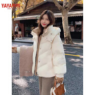鴨鴨羽絨服官方旗艦店服女冬季羽絨服新短款小個(gè)子加厚白鴨絨洋氣外套 白色 S 90-105斤