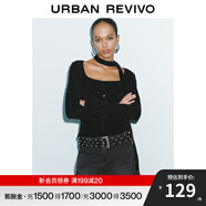 UR冬季新款女裝時(shí)髦氣質(zhì)飄帶套頭軟糯針織衫UYV940041 黑色 S