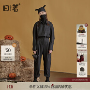 日著原創(chuàng)設(shè)計女裝2025秋季新款百搭顯瘦垂順羊毛休閑連體衣褲套裝 暗夜黑 M