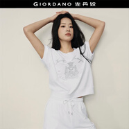 佐丹奴【韓國明星同款】純棉刺繡圓領(lǐng)短款插肩短袖衛(wèi)衣女05395519