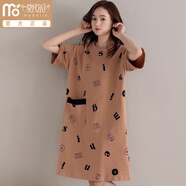 莫代爾夏季薄款睡裙女短袖純棉睡衣女生寬松中長(cháng)款連衣裙卡通休閑家居服 X1501棕色字母 L 衣長(cháng)94適合100-120斤