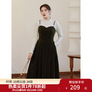 獨(dú)束大碼女裝絲絨吊帶連衣裙女冬裝新款胖mm法式氣質(zhì)背帶裙顯瘦 橄欖綠 XL