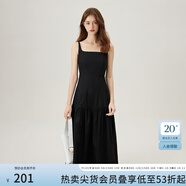 范思藍恩腰精裙系列 白色無(wú)袖吊帶連衣裙女夏法式領(lǐng)證小白裙2048 黑色 XS