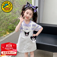 G.DUCKKIDS童裝女童裙子夏季新款卡通兒童公主裙庫(kù)洛米假兩件背帶牛仔連衣裙 紫色 140 (建議身高130cm 10-11歲)cm