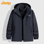 吉普（JEEP）外套男秋冬季三合一沖鋒上衣保暖防風(fēng)戶(hù)外登山夾克男 藏蘭 XL
