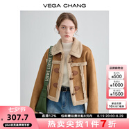 VEGA CHANG皮毛一體短外套女2025年秋冬寬松顯瘦曠野美拉德毛絨保暖夾克外套 布朗棕（短款） M