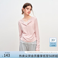 范思藍(lán)恩收腰假兩件蕾絲花邊針織T恤衫打底女2025秋冬新款4469 粉色 L