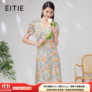 愛特愛（EITIE）法式浪漫印花桑蠶絲連衣裙收腰顯瘦夏新款真絲碎花裙7007746 蕊黃74 L 165