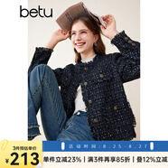 百圖betu女裝秋冬新款短外套ins風(fēng)摩登款圓領(lǐng)小香風(fēng)外套女2310T60 黑色 M