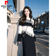 皮爾卡丹（pierre cardin）溫柔系穿搭一整套小香風(fēng)感黑色針織毛衣裙子兩件套裝女秋冬季 黑色半身裙 S 40/45kg 【送運(yùn)費(fèi)險(xiǎn)】