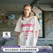 SuaMoment抓痕涂鴉字母組合印花短袖男女夏季潮牌寬松休閑情侶T恤 白色 L