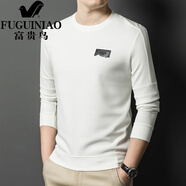 富貴鳥(niǎo)（FUGUINIAO）男士圓領(lǐng)衛衣春秋季新款長(cháng)袖T恤中老年寬松上衣休閑打底衫 白色 均碼 105