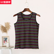 恒源祥萊卡棉條紋女背心夏季中老青年大碼外穿修身吊帶背心無(wú)袖貼身汗衫 彩條[黑色]背心 2XL 105-120斤